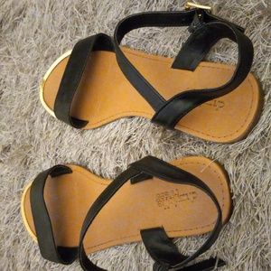 Women's Black and Gold Sandals